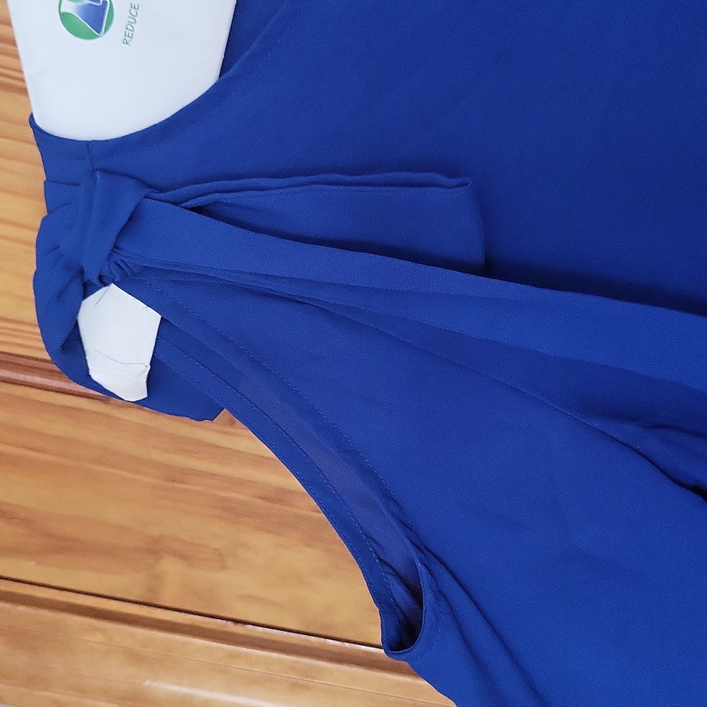 5 FOR $25 BELLE SKY Royal Blue Bow Top Cold Shoulder Blouse - Picture 4 of 5